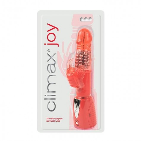 Красный вибромассажер Climax Joy 3X Multi-Purpose Rabbit Vibe - 23,5 см.